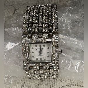 Vtg Geneva Ladies Pave Rhinestone Bracelet Watch - New Battery -Formal